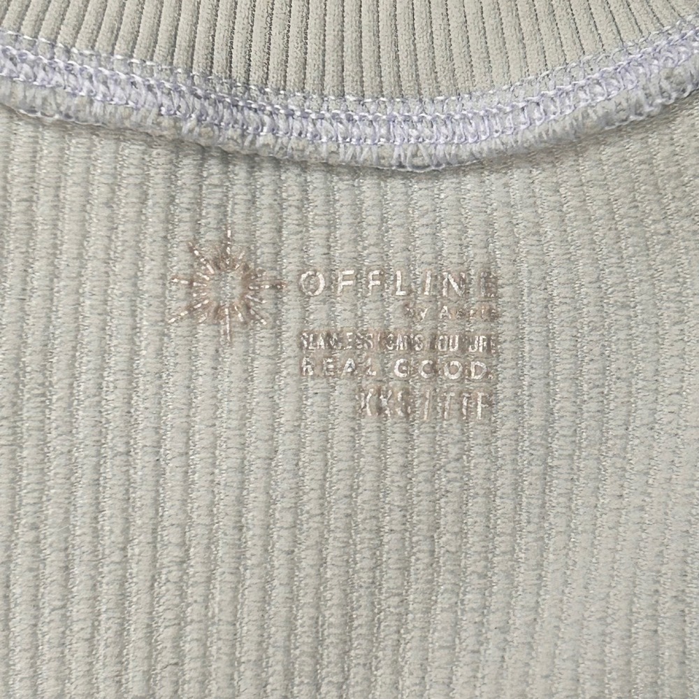 OFFLINE by Aerie Crop Top Ribbed Scoop XXS Sage Green Athleisure Clean Girl Boho - Picture 2 of 6